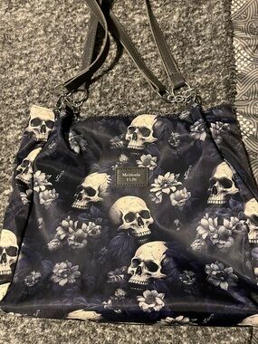 Skull Floral Print Tote Bag - Midnight Blue